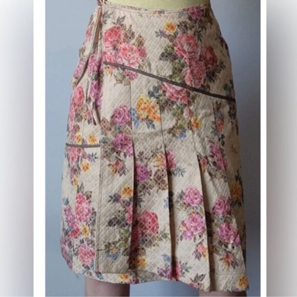 Oilily sz 8 Tapestry Floral Beige Pink Pleated Wrap Skirt Pink Lining Grannycore - Picture 1 of 11